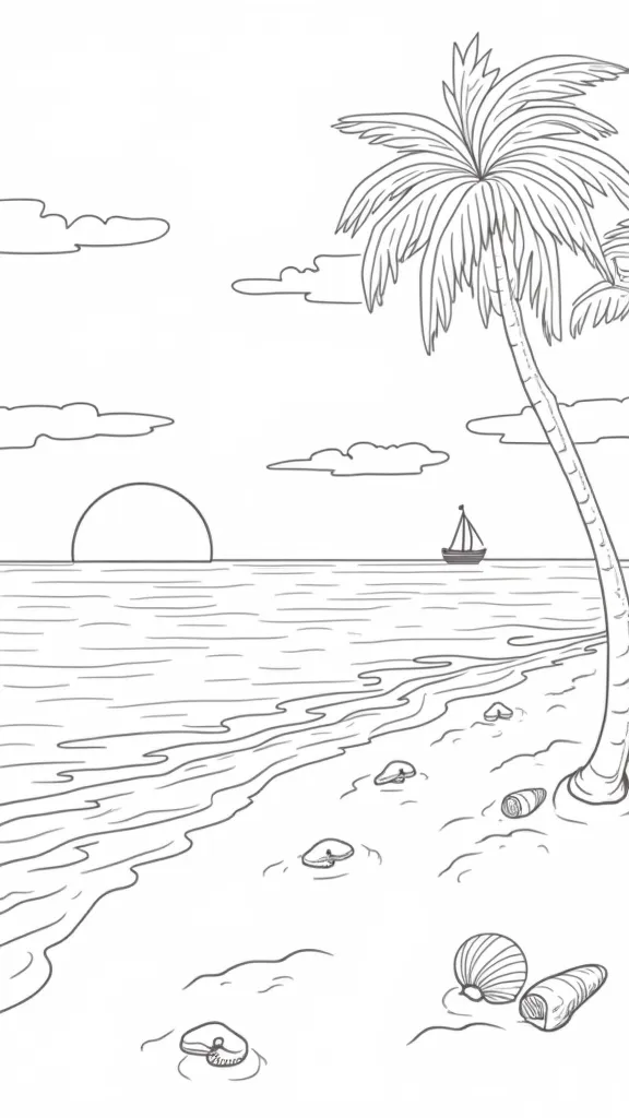 beach sunset coloring page